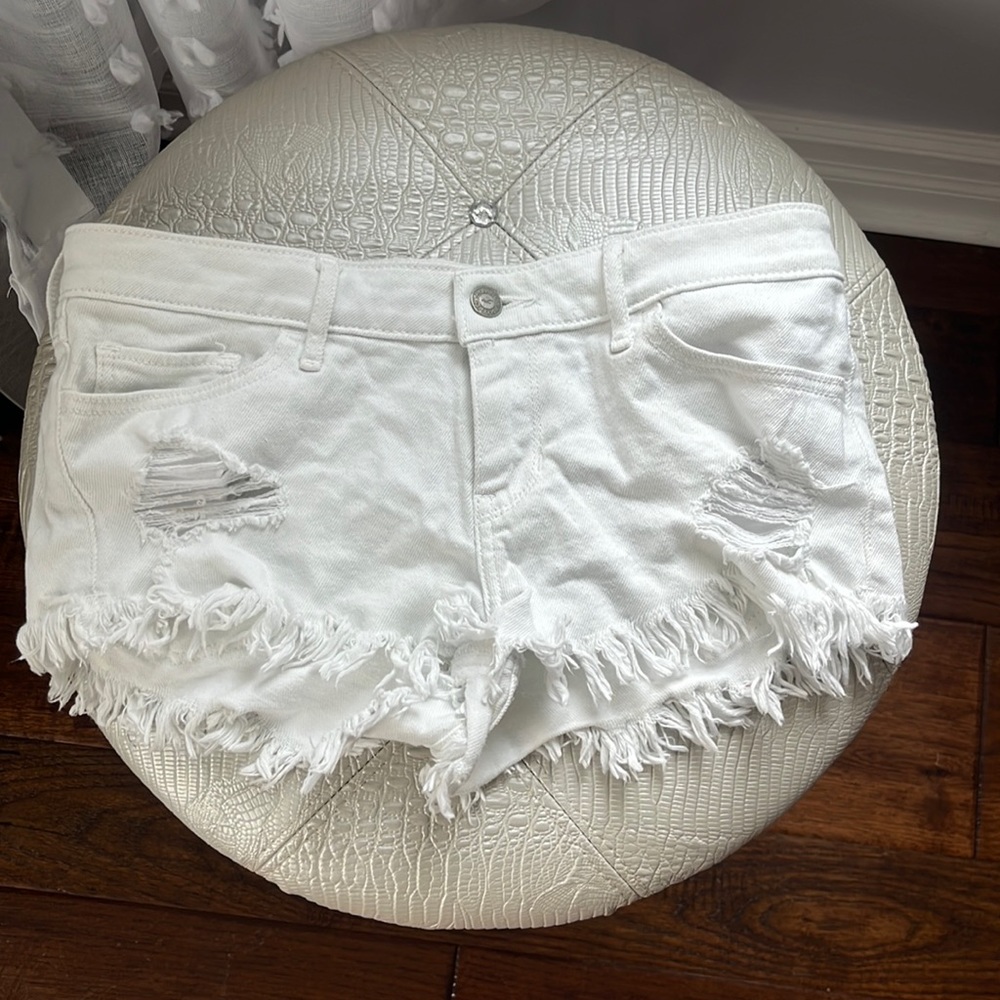 White Hollister Fringe Jean Shorts